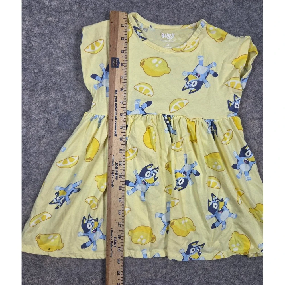 Bluey Disney Girls Yellow Lemon Print Short Sleeve Dress Size 4T Kids Summer